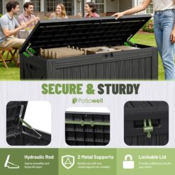 Patiowell 120-Gallon Black Plastic Deck Box