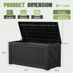 Patiowell 120-Gallon Black Plastic Deck Box