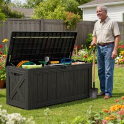Patiowell 120-Gallon Black Plastic Deck Box