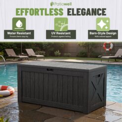 Patiowell 120-Gallon Black Plastic Deck Box