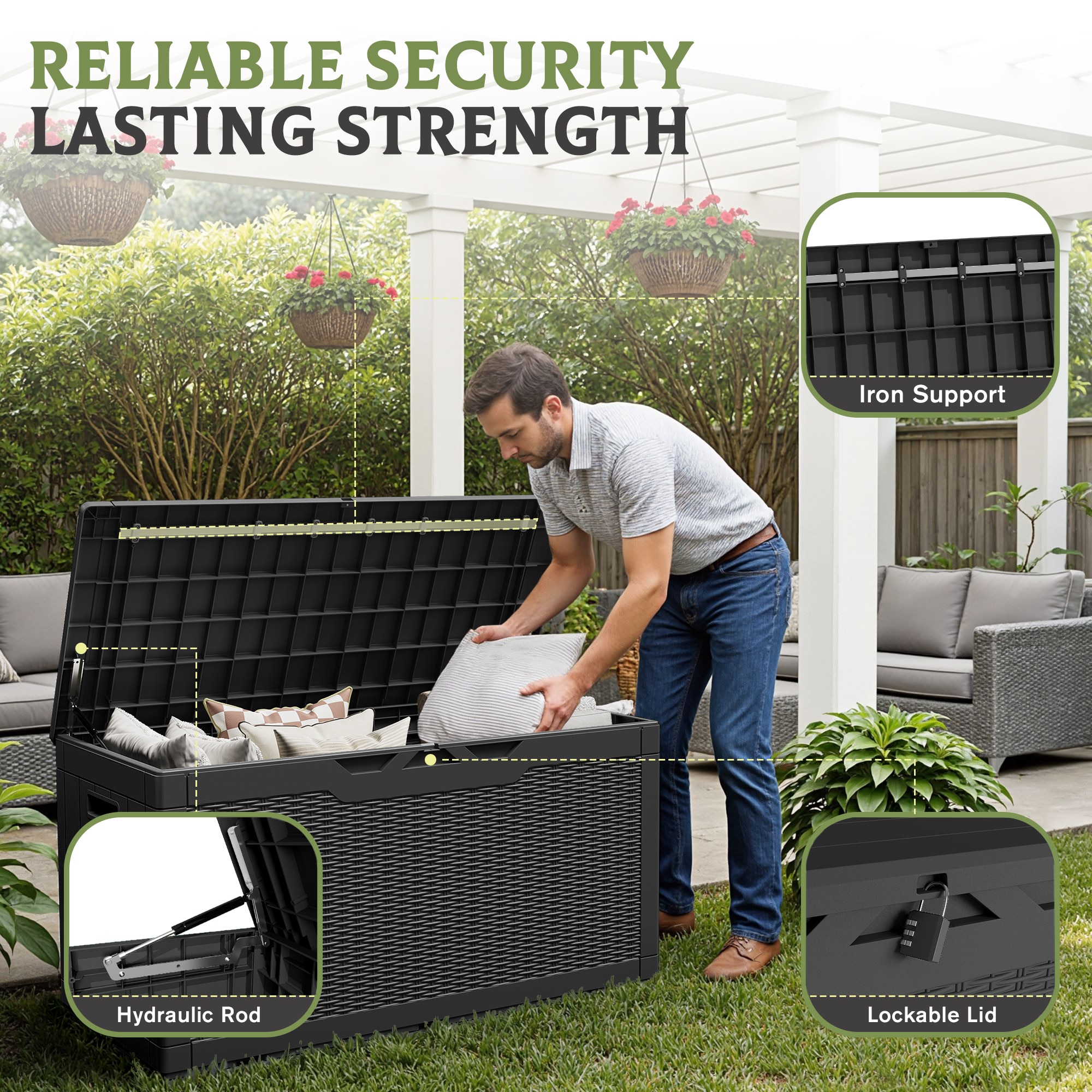 Patiowell 105-Gallon Black Plastic Deck Box