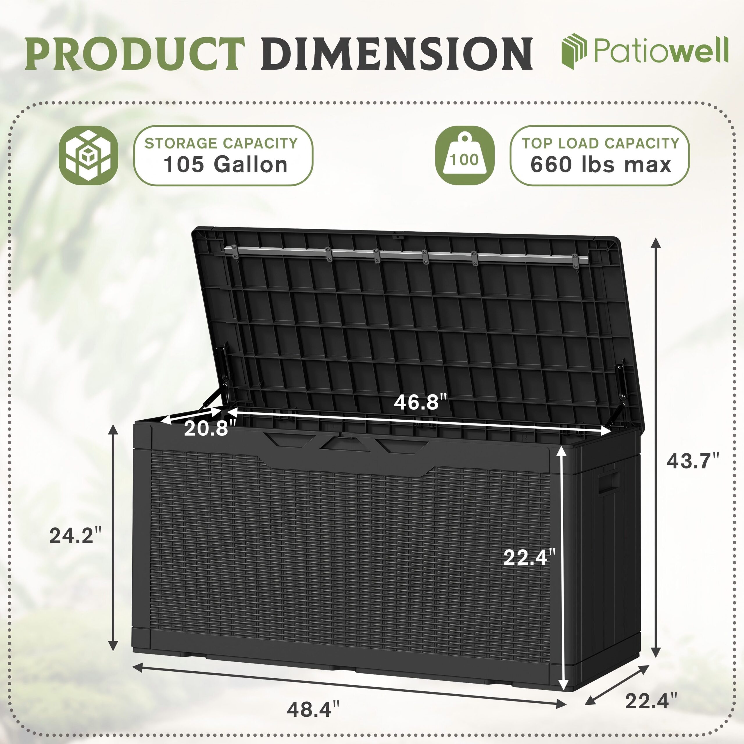 Patiowell 105-Gallon Black Plastic Deck Box
