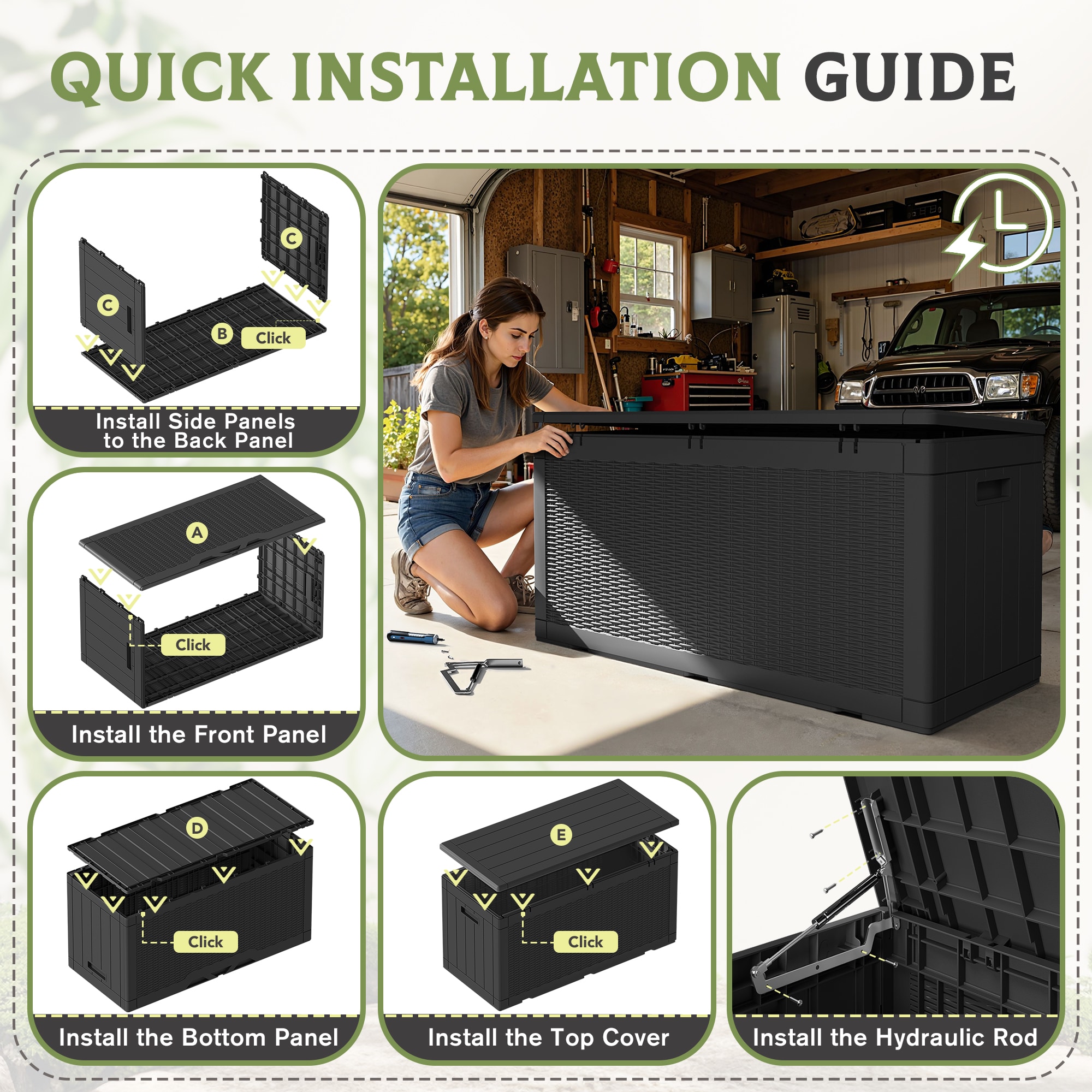 Patiowell 105-Gallon Black Plastic Deck Box