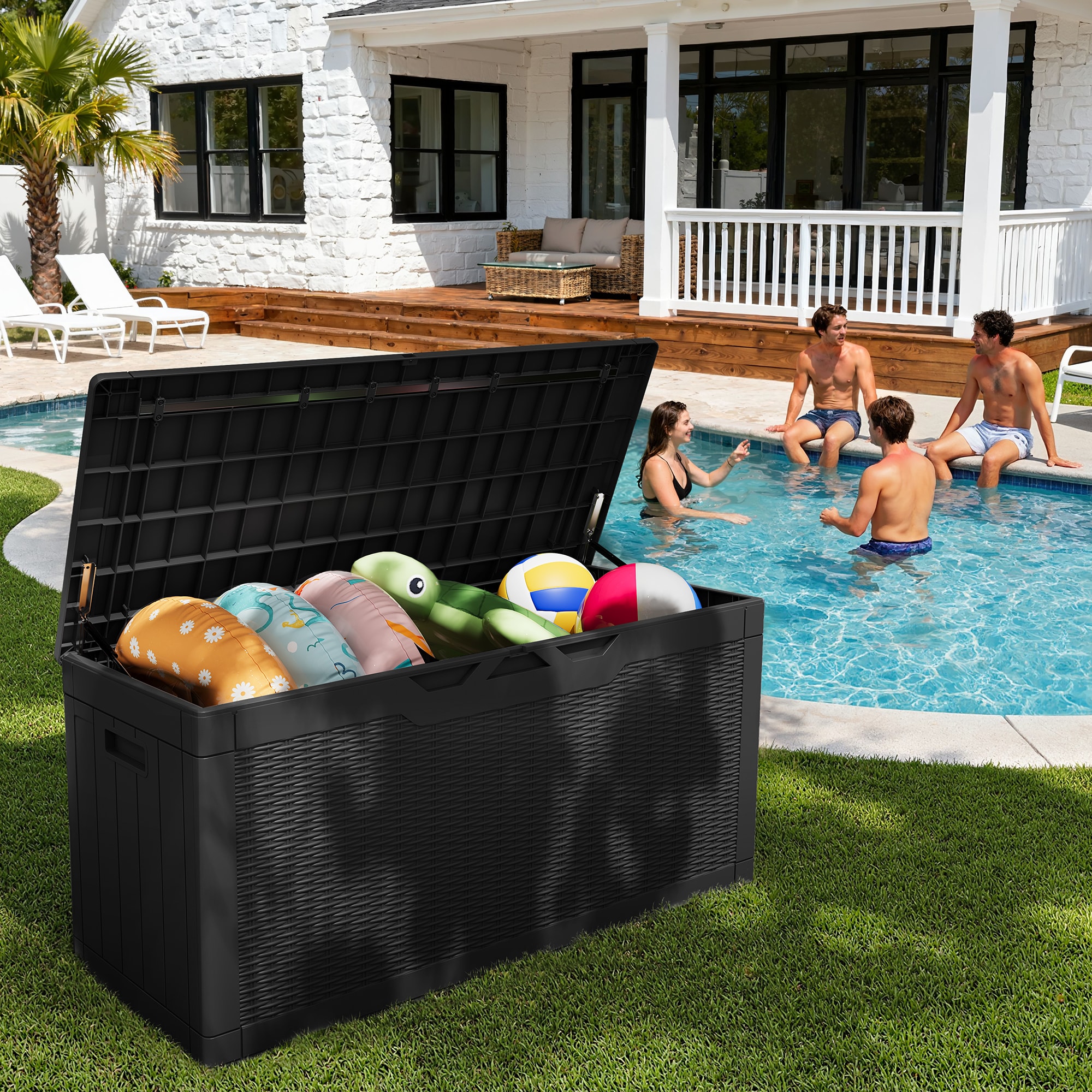 Patiowell 105-Gallon Black Plastic Deck Box