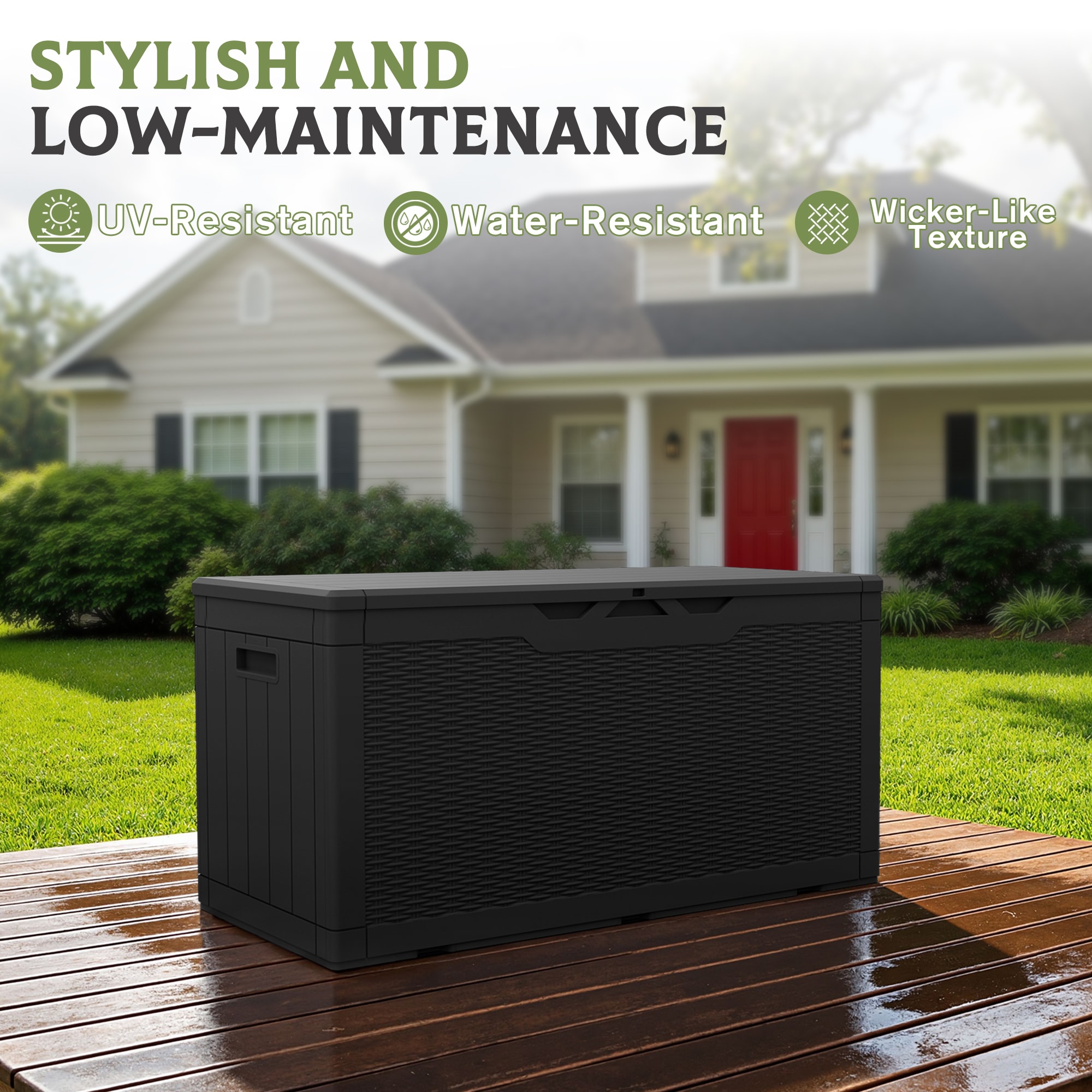 Patiowell 105-Gallon Black Plastic Deck Box