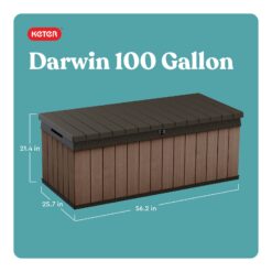Keter Darwin Durable Outdoor Storage 100-Gallon Brown Plastic Deck Box