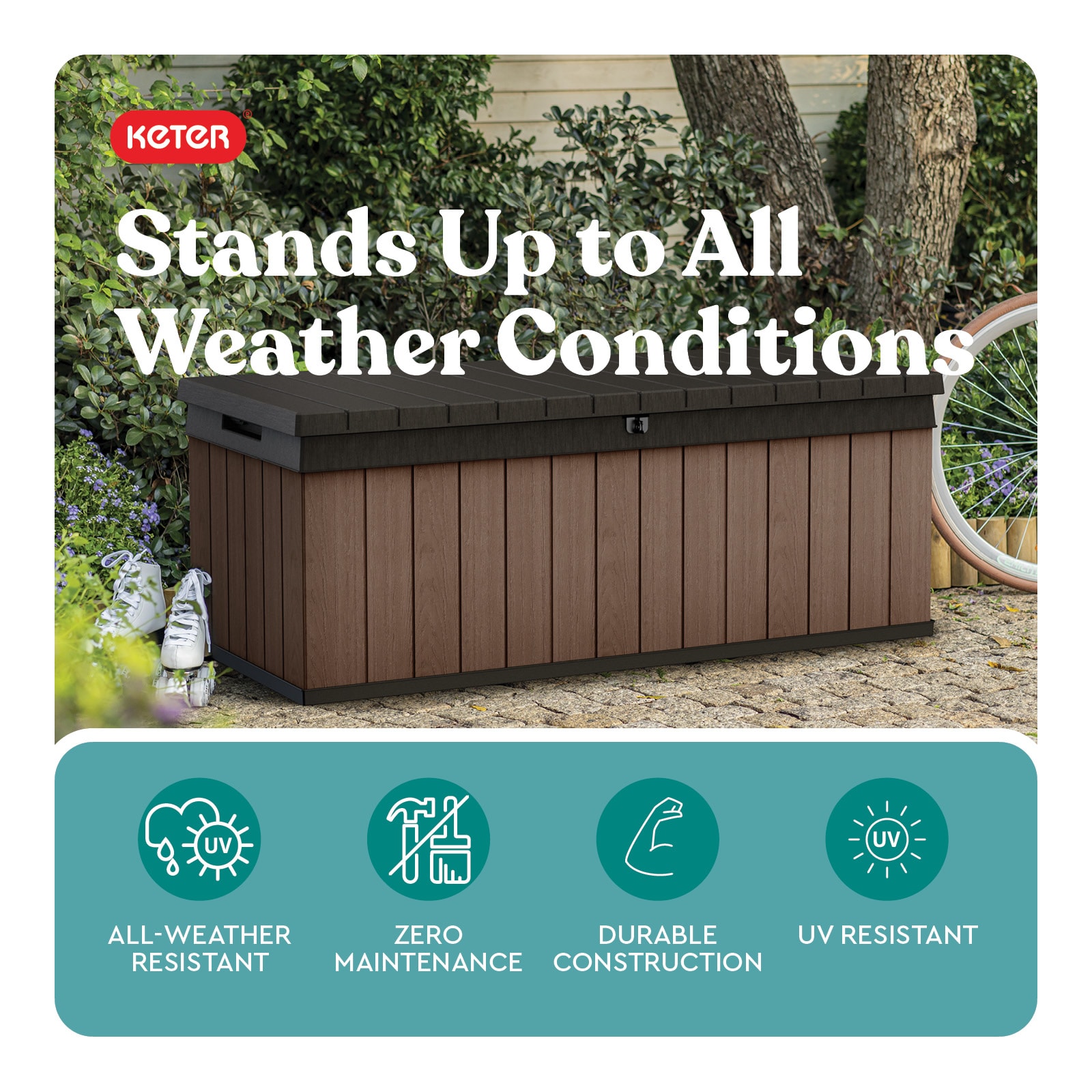 Keter Darwin Durable Outdoor Storage 100-Gallon Brown Plastic Deck Box