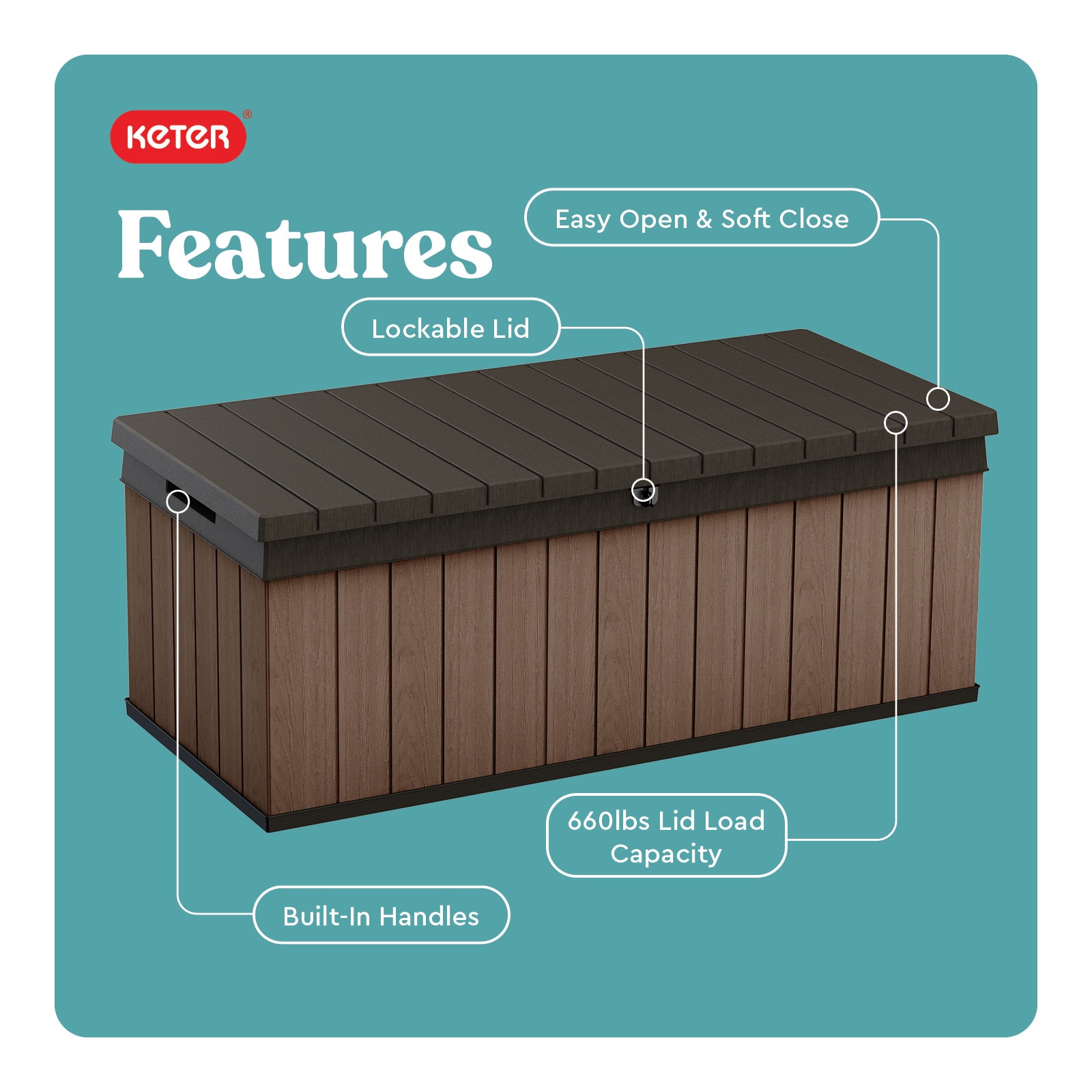 Keter Darwin Durable Outdoor Storage 100-Gallon Brown Plastic Deck Box