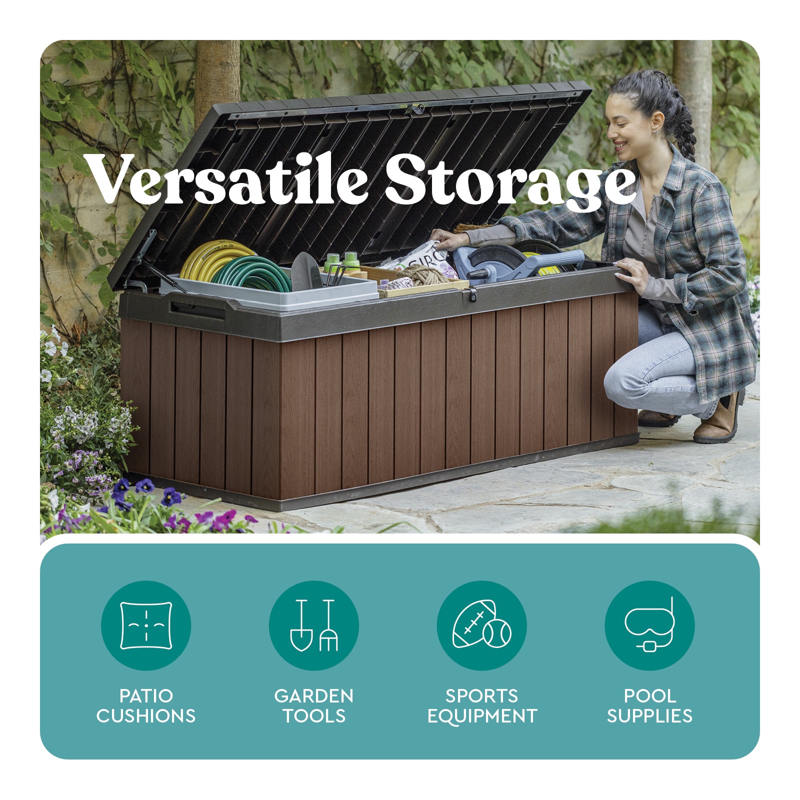 Keter Darwin Durable Outdoor Storage 100-Gallon Brown Plastic Deck Box