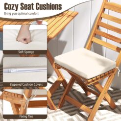 Costway 3-Piece Folding Bistro Set with Removable Seat Cushions Outdoor Table and Chairs