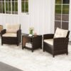 Costway 3 PCS Patio Sofa Set with Cushions and Tempered Glass Tabletop for Backyard