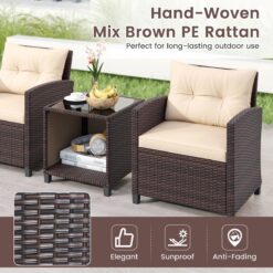 Costway 3 PCS Patio Sofa Set with Cushions and Tempered Glass Tabletop for Backyard