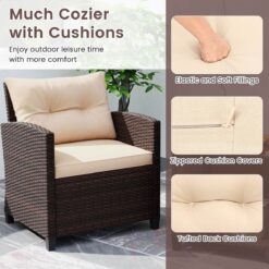 Costway 3 PCS Patio Sofa Set with Cushions and Tempered Glass Tabletop for Backyard