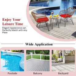 Costway 3PCS Patio Rattan Bistro Set Coffee Table Armchair Garden Red Cushion