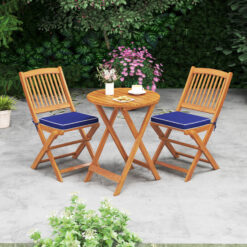 Costway 3 PCS Acacia Wood Patio Bistro Set Folding Table and Chairs Set with Cushions Navy