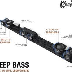 Klipsch Flexus CORE 200 3.1.2 Channel Powered by Onkyo Bluetooth Sound Bar with Dolby Atmos and Custom Tuned Bass - Black, 44