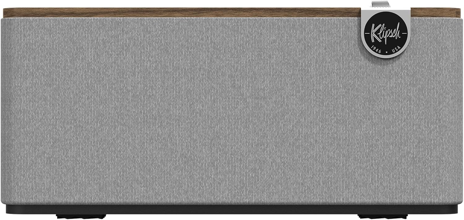 Klipsch The One Plus Premium Bluetooth Speaker System with Two 2.25” Full Range Drivers, 4.5” Woofer, Bluetooth 5.3 with Up to 40 ft. of Distance, Walnut