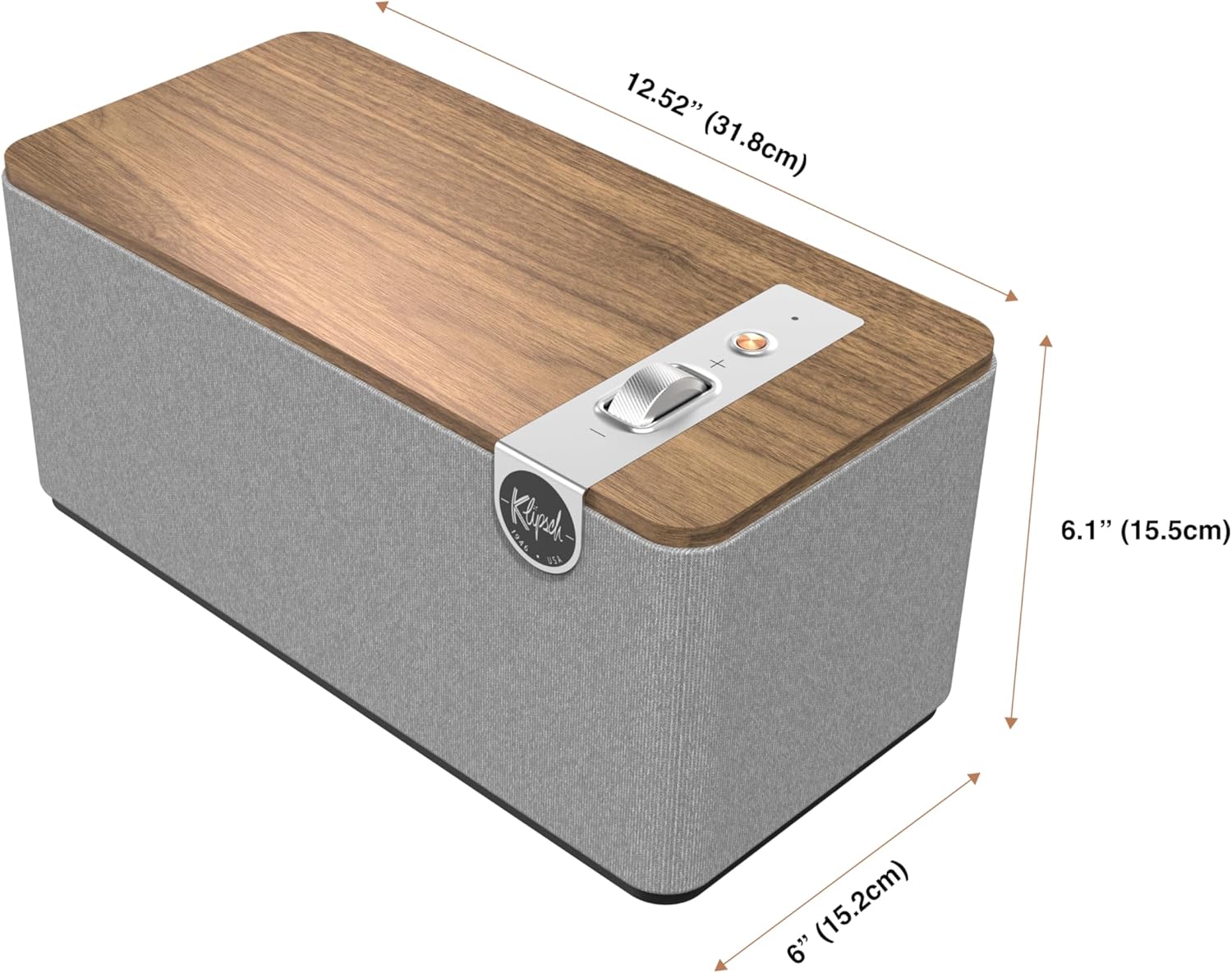 Klipsch The One Plus Premium Bluetooth Speaker System with Two 2.25” Full Range Drivers, 4.5” Woofer, Bluetooth 5.3 with Up to 40 ft. of Distance, Walnut