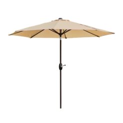 Westin Furniture 9-Feet Steel Beige Push-button Tilt Garden Patio Umbrella with Base