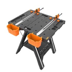 WORX Pegasus Work Table Saw Horse with Storage Bins 25-in W x 32-in H Black, Orange Plastic Portable Work Bench