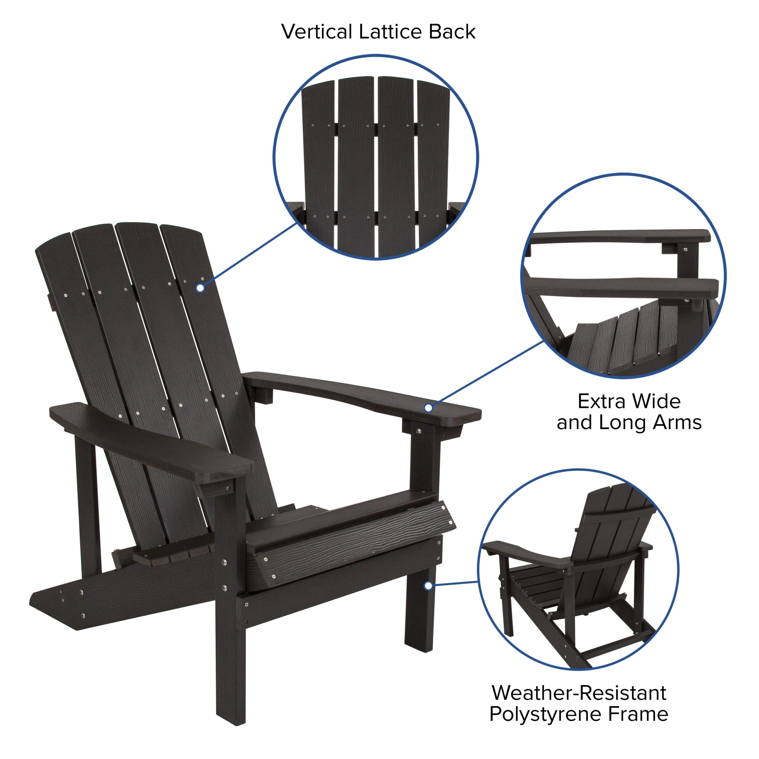 Taylor & Logan Charlestown Slate Gray Resin Frame Stationary Adirondack Chair with Solid Seat