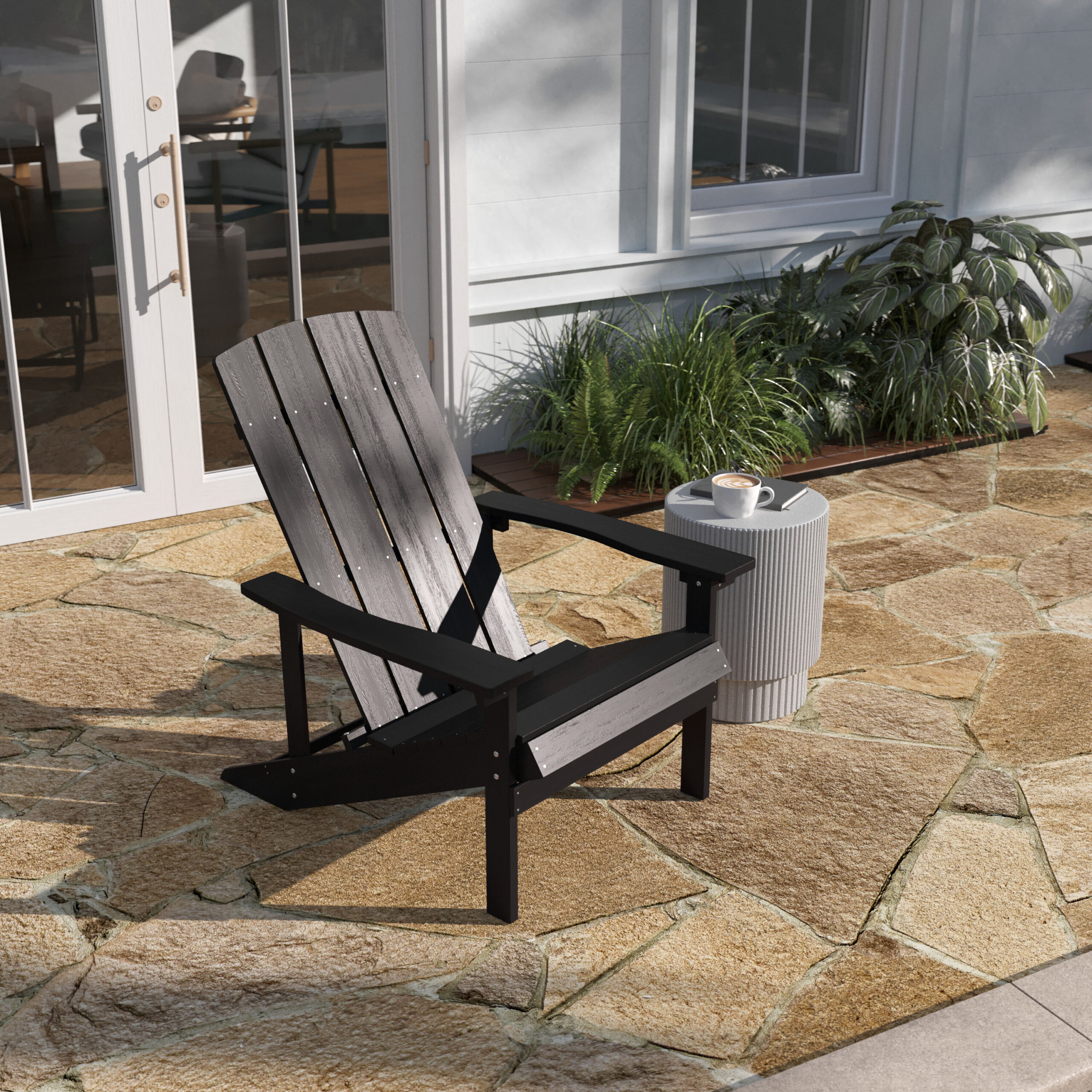 Taylor & Logan Charlestown Slate Gray Resin Frame Stationary Adirondack Chair with Solid Seat