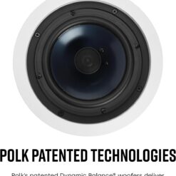 Polk Audio RC60i 2-Way Premium in-Ceiling 6.5 Speakers, Round Indoor Speakers, Perfect for Damp and Humid Indoor Placement - Bath, Kitchen, Covered Porches (White, Paintable Grille), 1 Pair