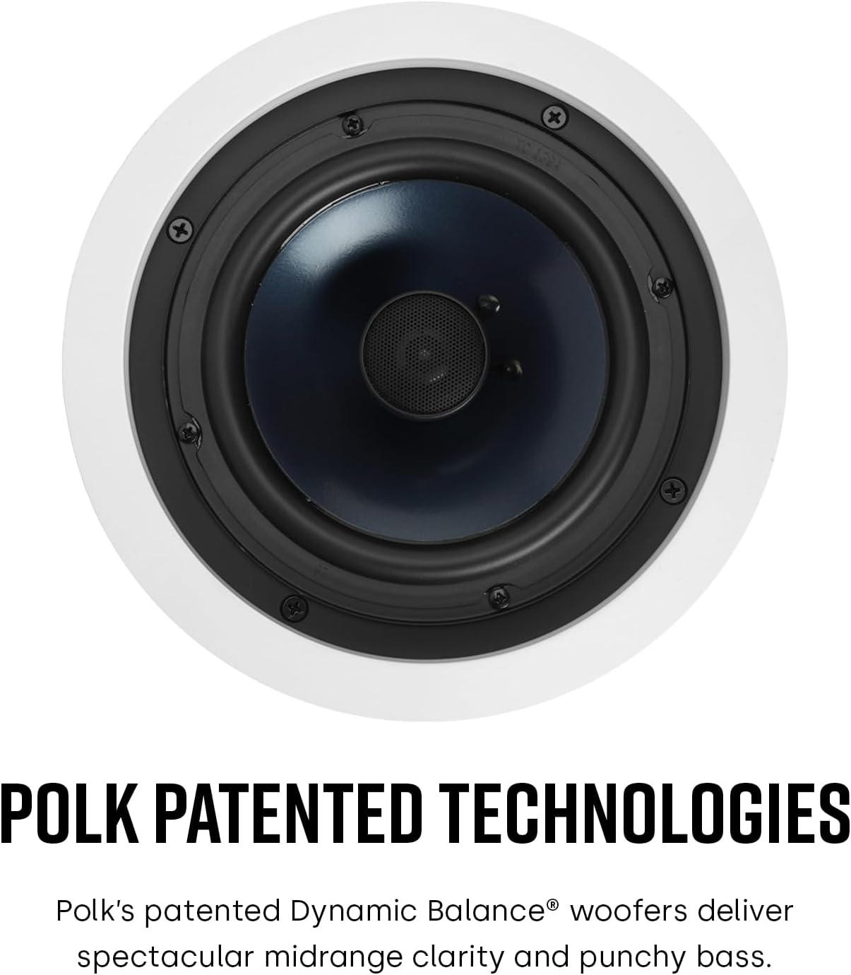 Polk Audio RC60i 2-Way Premium in-Ceiling 6.5 Speakers, Round Indoor Speakers, Perfect for Damp and Humid Indoor Placement - Bath, Kitchen, Covered Porches (White, Paintable Grille), 1 Pair