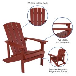Taylor & Logan Charlestown Red Resin Frame Stationary Adirondack Chair with Solid Seat