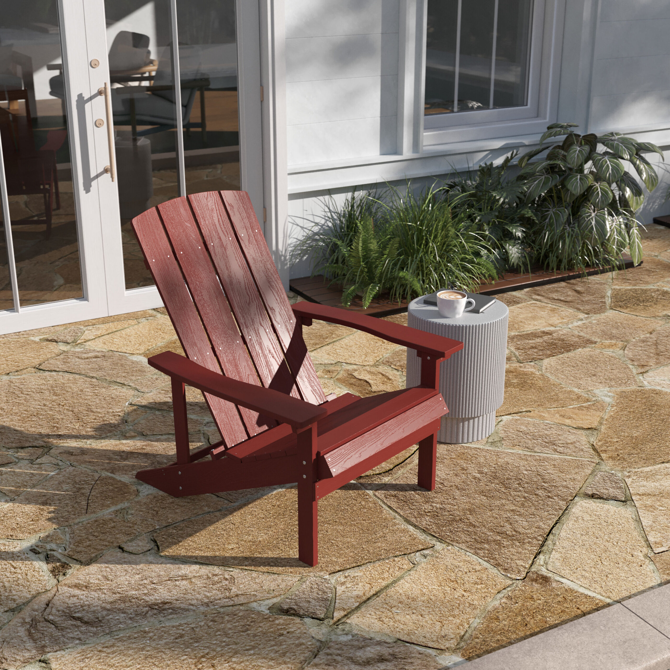 Taylor & Logan Charlestown Red Resin Frame Stationary Adirondack Chair with Solid Seat