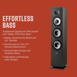 Polk Monitor XT60 Tower Speaker - Hi-Res Audio Certified, Dolby Atmos, DTS:X & Auro 3D Compatible, 1" Tweeter, 6.5" Dynamically Balanced Woofer, (2) 6.5" Passive Radiators (Single, Midnight Black)