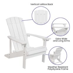 Taylor & Logan Charlestown White Resin Frame Stationary Adirondack Chair with Solid Seat