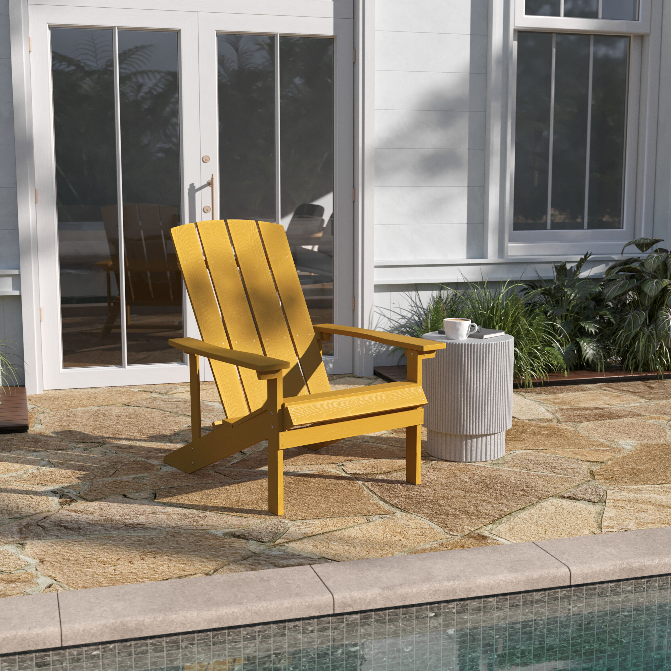 Taylor & Logan Charlestown Yellow Resin Frame Stationary Adirondack Chair with Solid Seat