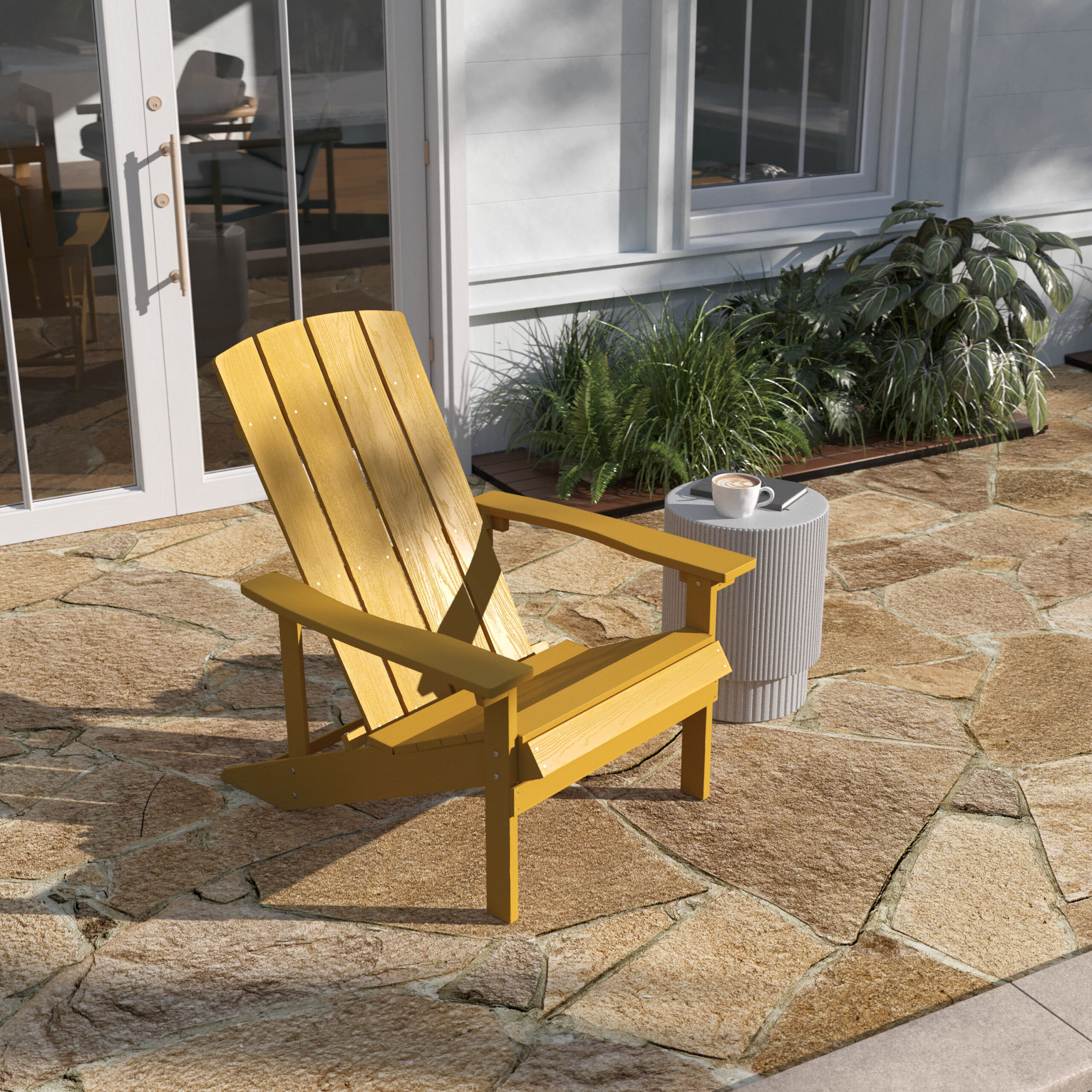 Taylor & Logan Charlestown Yellow Resin Frame Stationary Adirondack Chair with Solid Seat