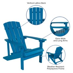 Taylor & Logan Charlestown Blue Resin Frame Stationary Adirondack Chair with Solid Seat