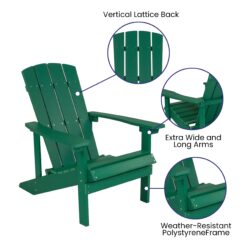 Taylor & Logan Charlestown Green Resin Frame Stationary Adirondack Chair with Solid Seat