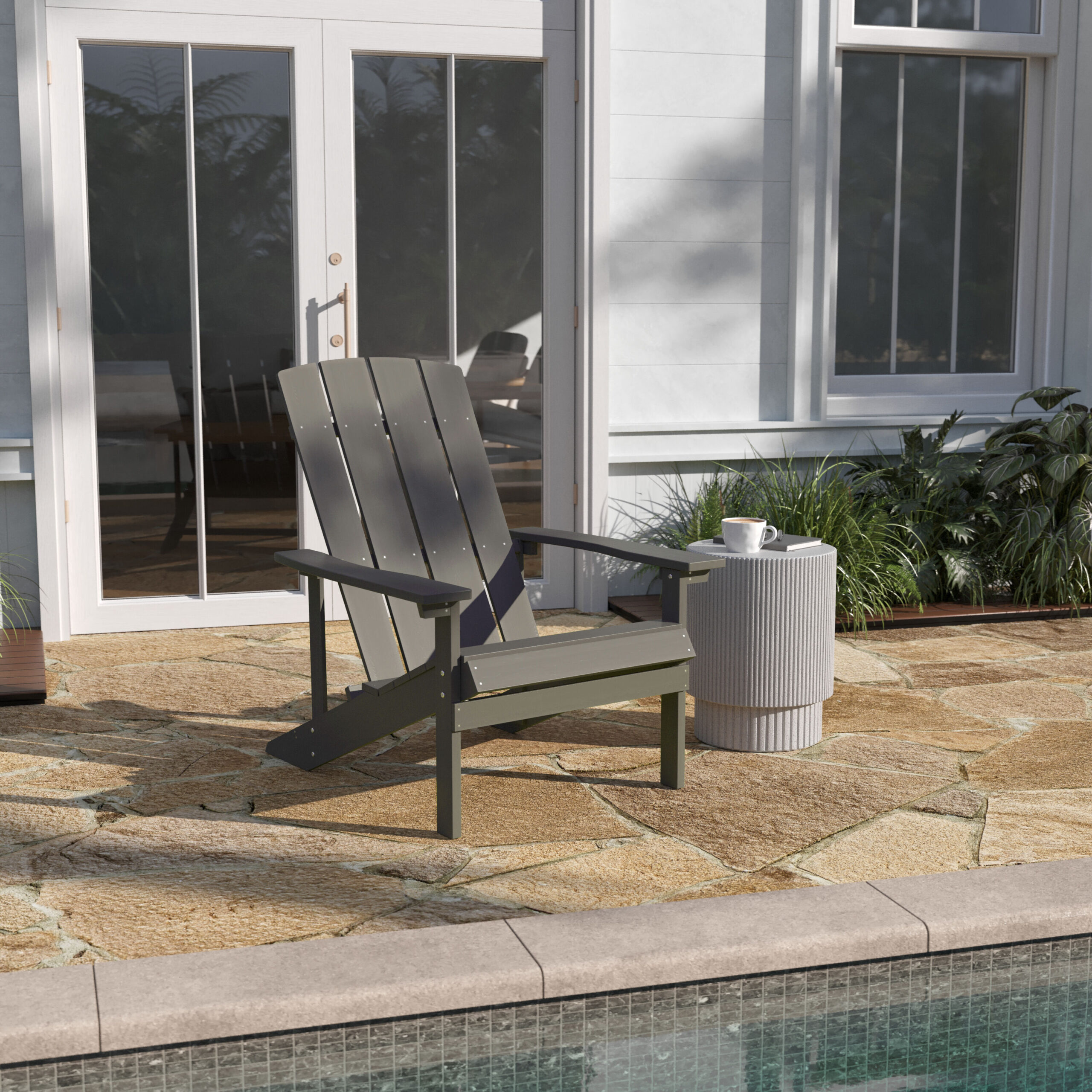 Taylor & Logan Charlestown Gray Resin Frame Stationary Adirondack Chair with Solid Seat