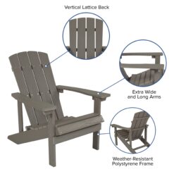 Taylor & Logan Charlestown Gray Resin Frame Stationary Adirondack Chair with Solid Seat