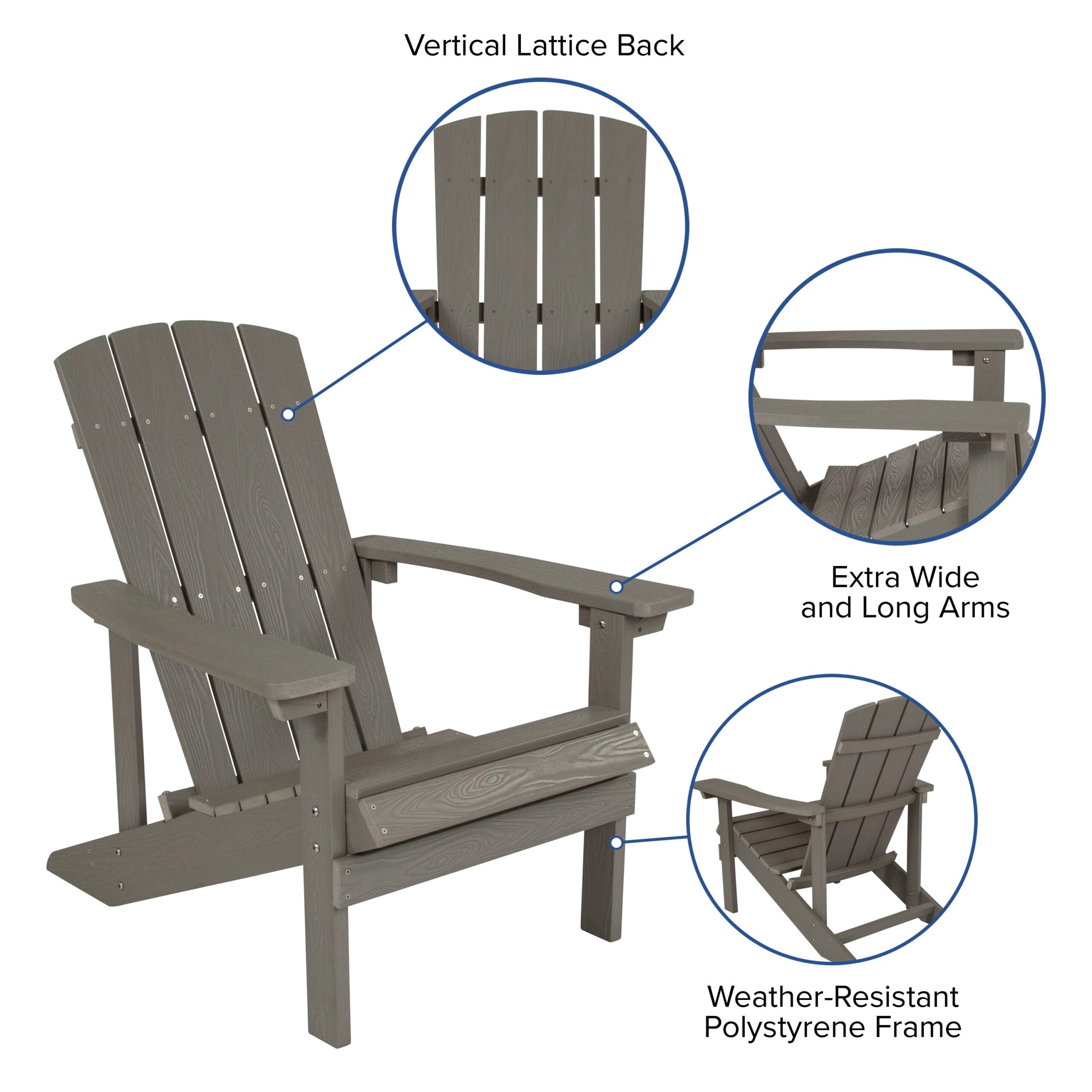 Taylor & Logan Charlestown Gray Resin Frame Stationary Adirondack Chair with Solid Seat