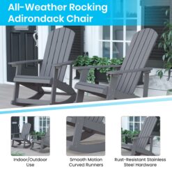 Taylor & Logan Savannah Light Gray Resin Frame Rocking Chair with Solid Seat