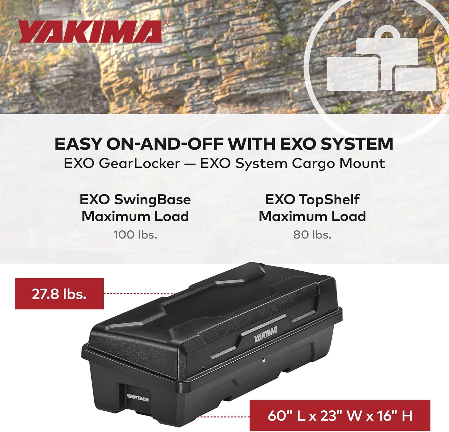 Yakima EXO GearLocker Car Cargo Carrier, Hard Top Shell Box for EXO SwingBase System, Black - Heavy-Duty Vehicle Storage Accessories for Travel and Camping