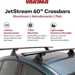 Yakima 60 Inch Aluminum T Slot Jetstream Bar Aerodynamic Crossbars for Roof Rack Systems Compatible with Any Streamline Tower, Black, Set of 2