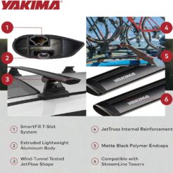Yakima 60 Inch Aluminum T Slot Jetstream Bar Aerodynamic Crossbars for Roof Rack Systems Compatible with Any Streamline Tower, Black, Set of 2