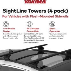 Yakima Sightline Set of 4 Towers Roof Rack Tower for Vehicles with Flush-Mounted Side Rails Works w/Jetstream, HD Bar, CoreBar, and RoundBar Crossbars