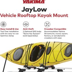 Yakima JayLow J-Cradle Rooftop Kayak Mount for 1 or 2 Kayaks – Car Roof Rack Carrier for Round, Square, Factory or Aerodynamic Crossbars, Holds 1 Boat Up to 100lbs or 2 Boats Up to 130lbs Total