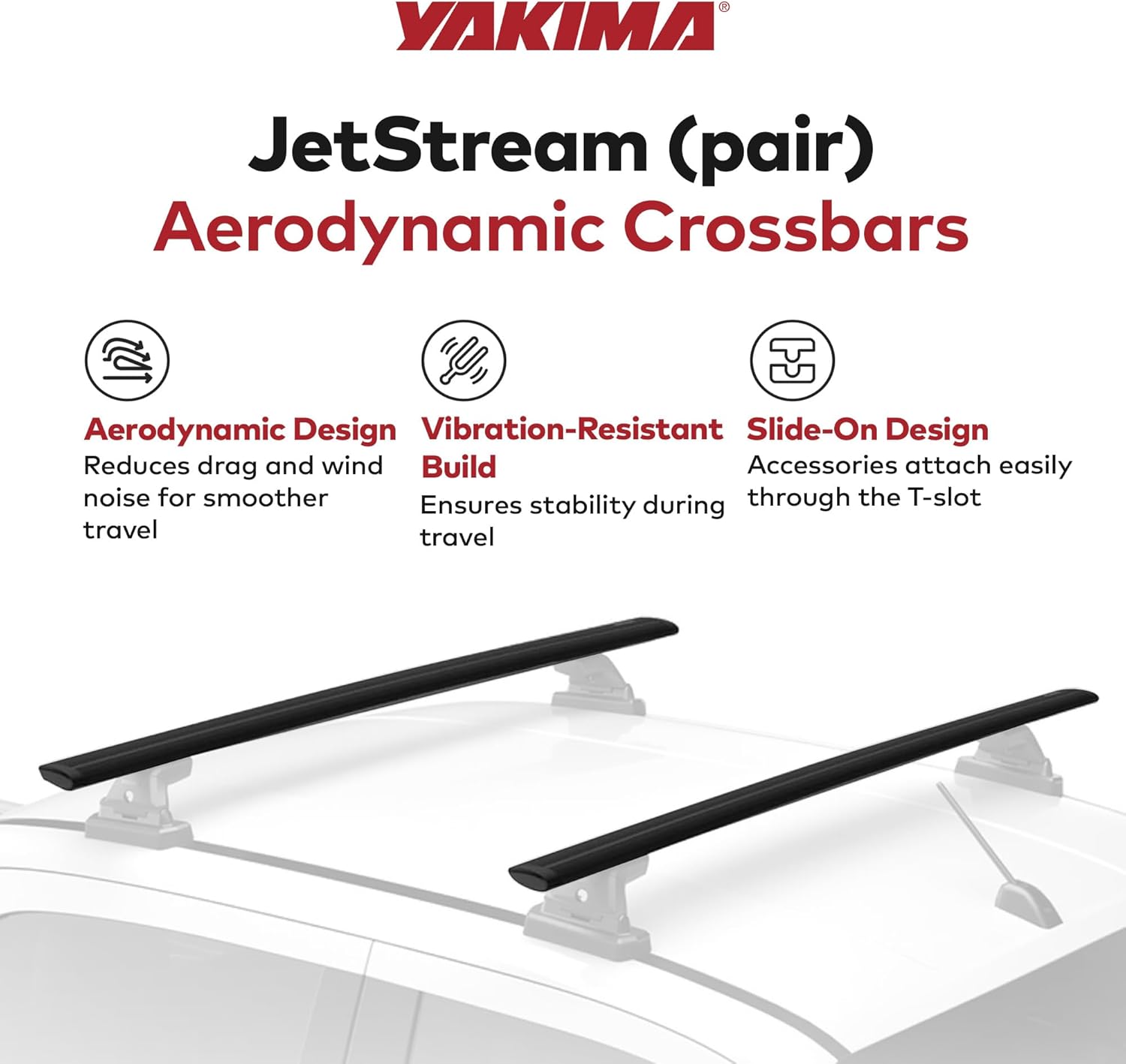 Yakima Set of 2 Roof Rack Crossbars, Rooftop Car, SUV, or Truck T-Slot Bars Compatible with StreamLine Tower – Bars Only, 50 Inch, JetStream (Black)