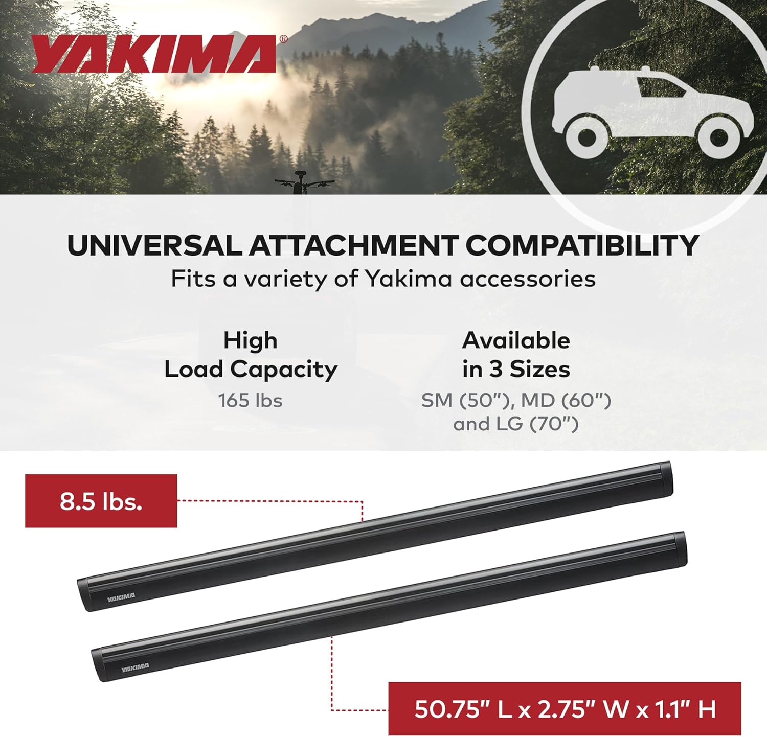 Yakima Set of 2 Roof Rack Crossbars, Rooftop Car, SUV, or Truck T-Slot Bars Compatible with StreamLine Tower – Bars Only, 50 Inch, JetStream (Black)