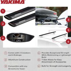 Yakima Set of 2 Roof Rack Crossbars, Rooftop Car, SUV, or Truck T-Slot Bars Compatible with StreamLine Tower – Bars Only, 50 Inch, JetStream (Black)