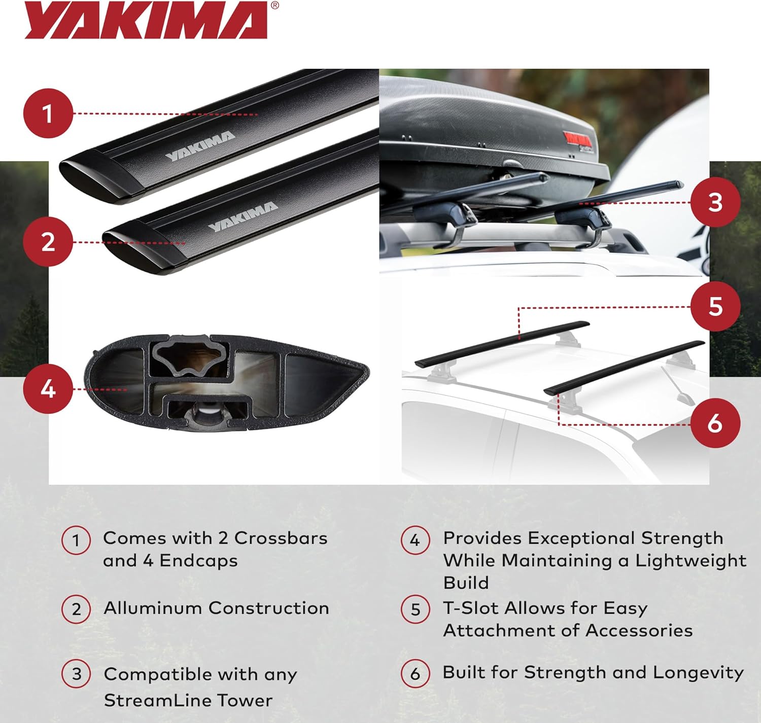 Yakima Set of 2 Roof Rack Crossbars, Rooftop Car, SUV, or Truck T-Slot Bars Compatible with StreamLine Tower – Bars Only, 50 Inch, JetStream (Black)