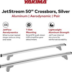 YAKIMA, JetStream Bar Aerodynamic Crossbars for Roof Rack Systems, Set of 2, Silver, Small (50